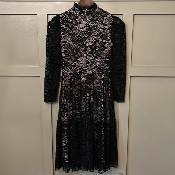 Eliza J Long Sleeve Mock Neck Fit & Flare Lace Dress in Black Size 2 - Picture 10 of 14